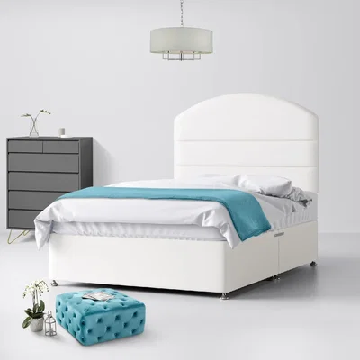 Happy Beds Single - Divan Bed and Dudley Lined Headboard - White - Fabric - 3ft - Happy Beds