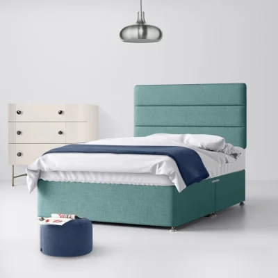 Happy Beds Double - Divan Bed and Cornell Lined Headboard - Duck Egg Blue - Fabric - 4ft6 - Happy Beds