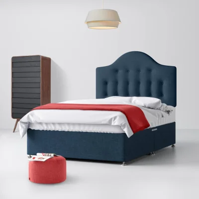 Happy Beds Small Single - Divan Bed and Victor Buttoned Headboard - Dark Blue - Fabric - 2ft6 - Happy Beds