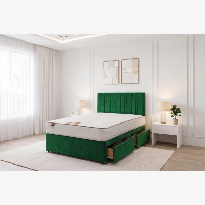 The Range SKY Plush Bed Set With Mattress, 2 Drawers Same Side & 24"Headboard - Emerald / Single