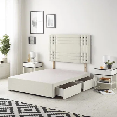 The Range Saville Velvet Divan Base with 32" Diamante Headboard and Drawers - Ivory / 4 / Double