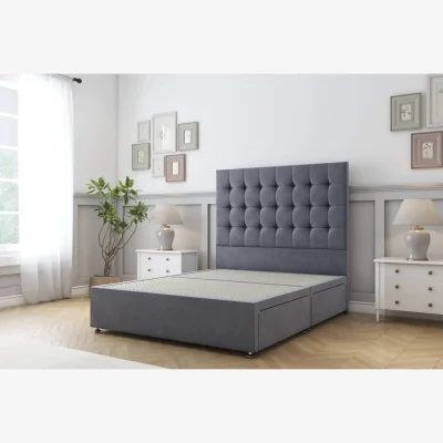 The Range Alabama Steel Plush Divan Bed Base 2 Drawers Same Side - 54 Inch Floor Standing Headboard - Steel / 1350mm