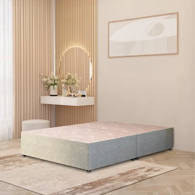The Range Divan Bed Base Linen Fabric Solid Platform Top with Draw Options - Sage / Small Single / No Drawers