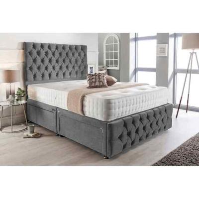The Range Merina Divan Bed with Tall Headboard Mattress-Chenille, 2 Drawers Left Side - Silver / Grey / King