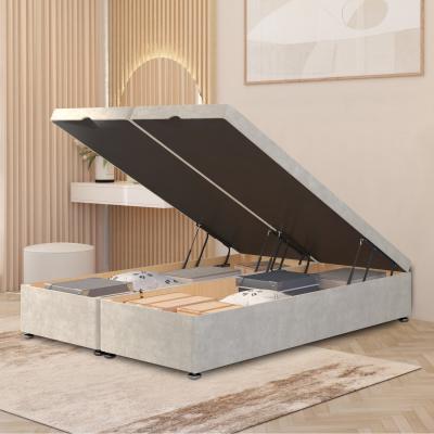 The Range Ottoman Divan Bed Frame End Opening Gas Lift Plush Velvet - Silver / Small Double