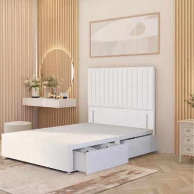 The Range Verona Divan Bed Base with 54" Floor Standing Headboard Plush Velvet - White / Superking / 4 Drawers
