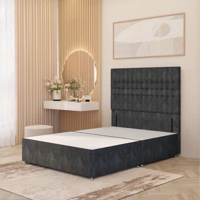 The Range Lexington Divan Bed Base with 54" Floor Standing Headboard Tweed Fabric - Charcoal / King / No Drawers