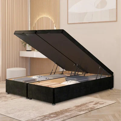 The Range Ottoman Divan Bed Frame End Opening Gas Lift Plush Velvet - Black / Double
