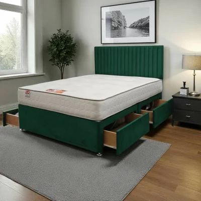 The Range Emily Plush Bed Set With Mattress, 4 Drawers And 24"Headboard - Emerald / Small Double
