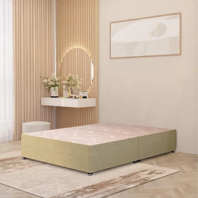The Range Divan Bed Base Linen Fabric Solid Platform Top with Draw Options - Beige / Small Double / No Drawers