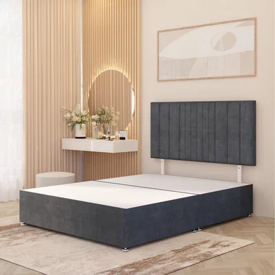 The Range Arizona Plush Velvet Divan Bed Base with Drawers and 32" Headboard - Charcoal / Small Double / No Drawers