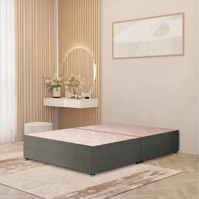 The Range Divan Bed Base Linen Fabric Solid Platform Top with Draw Options - Silver / Small Double / No Drawers