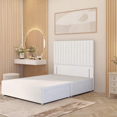 The Range Verona Divan Bed Base with 54" Floor Standing Headboard Plush Velvet - White / King / No Drawers