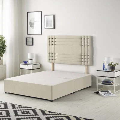 The Range Saville Tweed Fabric Divan Bed Base with 32" Diamante Headboard and Drawers - Natural