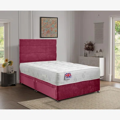 The Range Repose Divan Bed 54 inch Headboard 2 Drawers Plush - Maroon