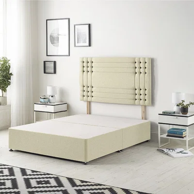 The Range Saville Linen Fabric Solid Top Divan Bed Base with 32" Headboard - Beige /  0 / Double