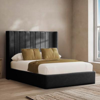 The Range Sapphire Divan Bed with 54" Floor Standing Lined Headboard - Black  / King / 2x Drawers Foot End