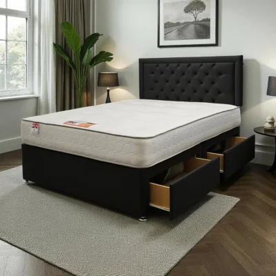 The Range Ellis Plush Bed Set With Mattress, 2 Drawers Same Side & 24"Headboard - Black / Small Single