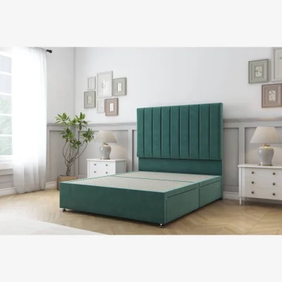 The Range Sloomy Kansas Emerald Plush Divan Bed Base 2 Drawers Same Side 54 Inch Floor Standing Headboard - Emerald / 900mm