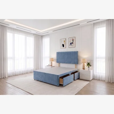 The Range Emily Emerald Plush 6FT Divan Bed Base with 2 Drawers & Headboard - Super King - Sky Blue / Single