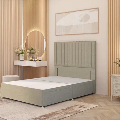 The Range Verona Divan Bed Base with 54" Floor Standing Headboard Linen Fabric - Beige / Double / No Drawers