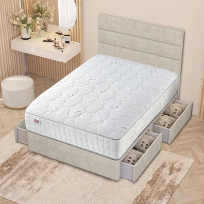 The Range Horizona Velvet Divan Bed Set Pocket Spring Mattress Floor Standing Headboard - Silver / 4 / Superking