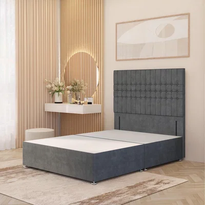 The Range Lexington Divan Bed Base with 54" Floor Standing Headboard Plush Velvet - Silver / Small Double / No Drawers