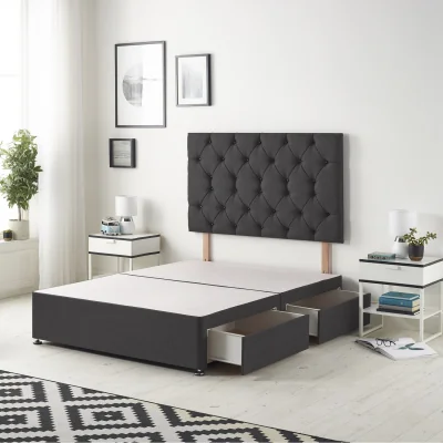 The Range Savoy Velvet Divan Bed Base with 32" Diamante Headboard and Drawers - Black / Small Double / 45kg