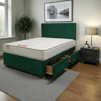 The Range Emily Plush Bed Set With Mattress, 2 Drawers Same Side  24"Headboard - Emerald / King / 153cm