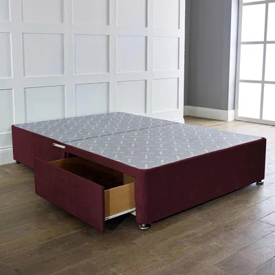 The Range Divan Bed Reinforced Base in Plush - Burgundy / Small Single / 2x Drawers Same Side
