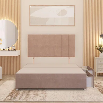 The Range Austin Divan Bed Base with 32" Headboard Plush Velvet Storage Drawer Options - Pink / Single / 2 Drawers