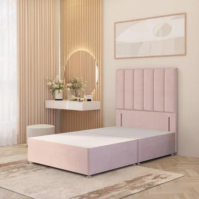 The Range Austin Velvet Divan Bed Base with 54" Floor Standing Headboard and Drawers - Pink / Double / No Drawers