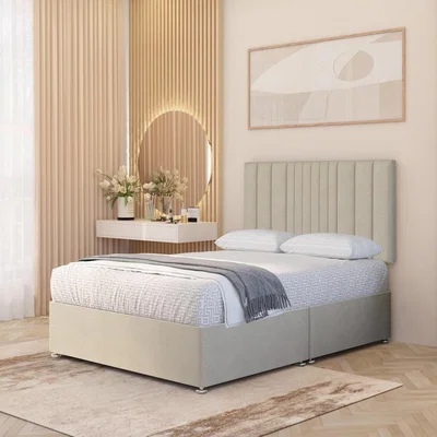 The Range Arizona Tweed Fabric Orthopaedic Divan Bed Set Hybrid Mattress and 32" Headboard - Natural / Superking / No Drawers