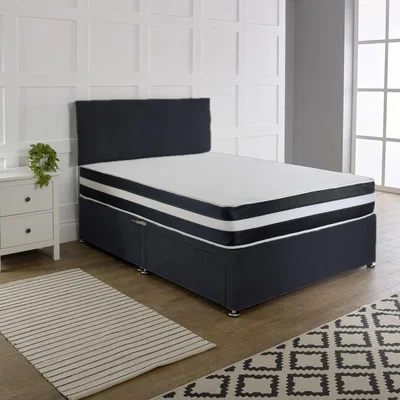 The Range Divan Reinforced Bed Base Set with 20" Headboard - Black / Single / 190cm / 2x Drawers Same Side