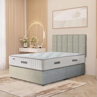 The Range Austin Linen Fabric Storage Divan Bed Hybrid Orthopaedic Mattress 32" Headboard - Sage / Single / No Drawers
