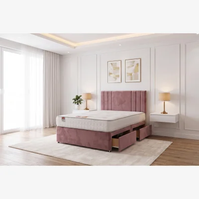 The Range Sarah Plush Bed Set With Mattress, 2 Drawers Same Side & 24"Headboard