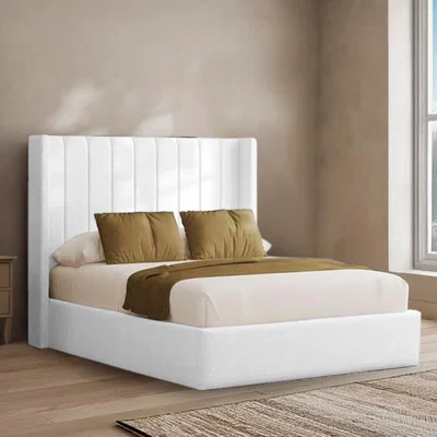 The Range Sapphire Divan Bed with 54" Floor Standing Lined Headboard - White / Single / 2x Drawers Same Side