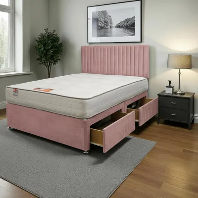 The Range Emily Plush Bed Set With Mattress, 2 Drawers Same Side  24"Headboard - Pink / Small Single / 79cm
