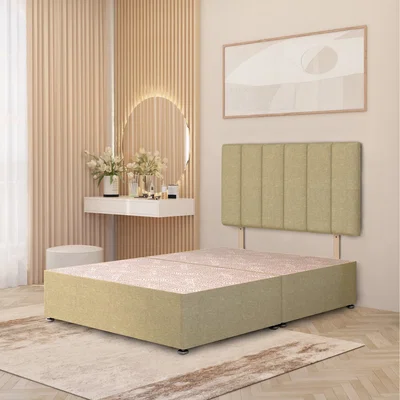 The Range Linen Fabric Divan Bed Base with 32" Austin Headboard Storage Drawer Options - Beige / King / 40kg