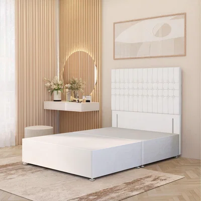 The Range Lexington Divan Bed Base with 54" Floor Standing Headboard Plush Velvet - White / Small Double / No Drawers