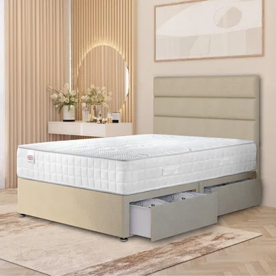 The Range Horizona Tweed Divan Bed Set Pocket Spring Mattress 54" Floor Standing Headboard - Natural / 2 / Single
