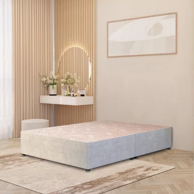 The Range Divan Bed Base Plush Velvet Solid Platform Top with Draw Options - Silver / King / No Drawers