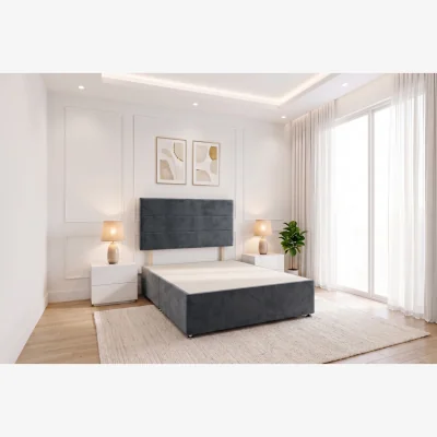 The Range York Plush Velvet Divan Base with Upholstered Headboard - Charcoal / Small Single