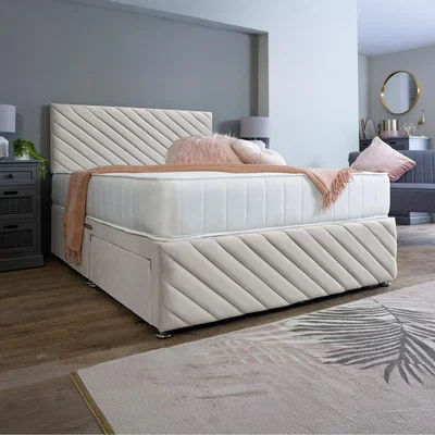 The Range Tokyo Divan Bed Base with Headboard and Footboard - Cream / No Drawers / Super King