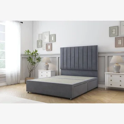 The Range Sloomy Kansas Steel Plush Divan Bed Base 2 Drawers Foot-End 54 Inch Floor Standing Headboard - Steel / 1350mm