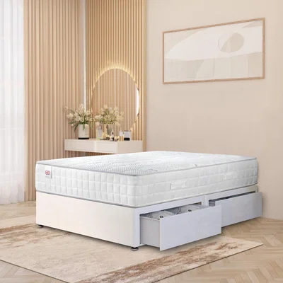 The Range Plush Velvet Divan Bed with Memory Foam Pocket Spring Mattress - White / 2 / Single