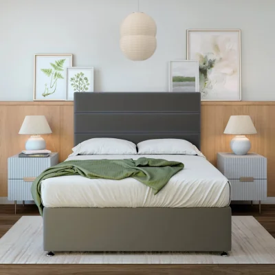 The Range Plush Velvet Divan Base With Storage And Lined Headboard - Colour Options - Graphite / Single