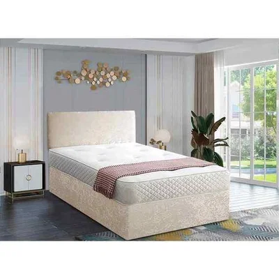 The Range Loria Divan Bed with Headboard Mattress-Crushed Fabric, 2 Drawers Right Side - Cream / Yellow / Small Single