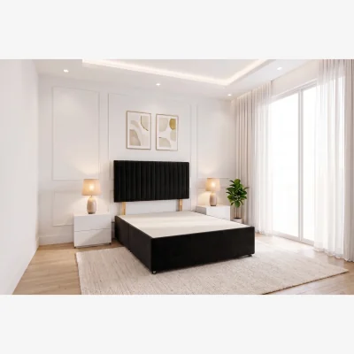 The Range Emily No Draw Divan Bed Base with Headboard Plush Velvet - Black / Small Single