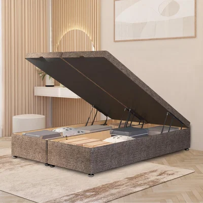 The Range Ottoman Divan Bed Frame End Opening Gas Lift Tweed Fabric - Coffee / Small Single